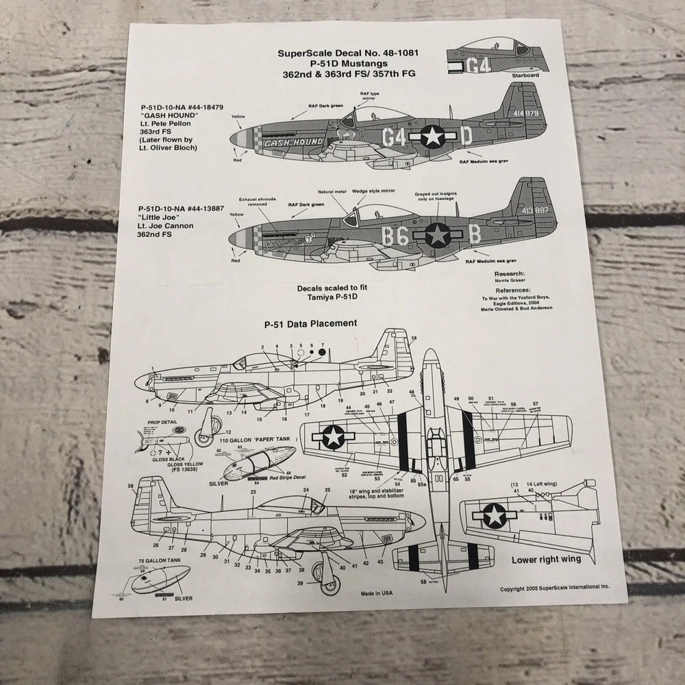 SUPER SCALE 1/48 48-1081 P-51 D MUSTANGS 362,363 FS/357 FG